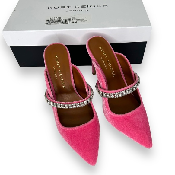 Kurt Geiger Shoes - NWT Kurt Geiger Duke embellished high heel mules pink velvet rhinestone size 6